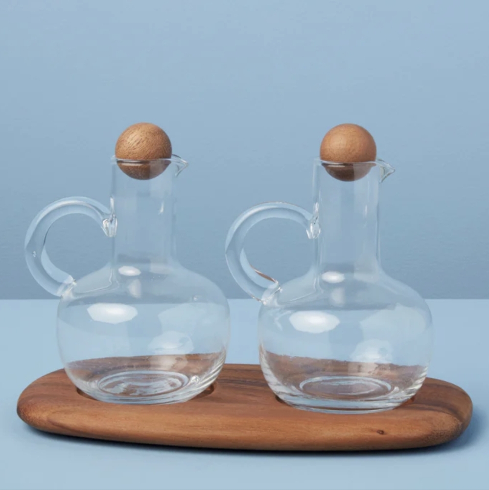 Be Home Oil & Vinegar Cruet Set with Acacia Tray